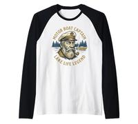Barco a Motor Capitán Lake Life Legend Vintage Art Camiseta Manga Raglan