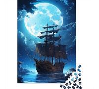 Barco a Vela Misterioso Puzzle de 1000 Piezas Papel para Adultos Noche de Océano con Luna Juego de Puzzle 1000 Piezas Relajación Decoración Regalo Familia 38x26cm/1000pcs