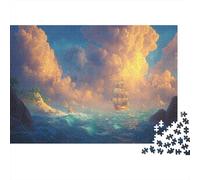Barco al Atardecer Dorado Juego De Rompecabezas 3D De Papel 52x38cm/1000pcs, - Creativo Y Antistrés, Educativo para Niños, Regalo De Decoración Hogareña
