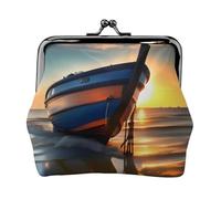 Barco Beach Sunrise Time - Carteras pequeñas náuticas para mujer, carteras para mujer, monedero para mujer, cartera pequeña para mujer, con cremallera y cierre de beso, Negro -, Talla única, Art Deco