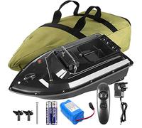 Barco de cebo de pesca inalámbrico de 500 m, lancha de juguete inteligente a control remoto, tolva de carga de 1,5 kg, motores duales, bolso portátil (barco negro)