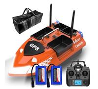 Barco de cebo de pesca inteligente RC con cuatro tolvas de doble antena, barco de luz nocturna LED de gran capacidad, 5200 mAh x 2 (naranja)