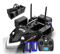Barco de cebo de pesca inteligente RC con cuatro tolvas de doble antena, barco de luz nocturna LED de gran capacidad, 5200 mAh x 2 (negro)