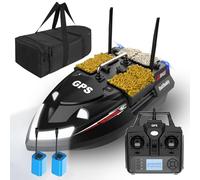 Barco de cebo GPS de doble antena para pesca de carpa, alcance de 500 m, carga de 3 kg, 4 tolvas, barco de alimentación con control remoto con bolsa de almacenamiento