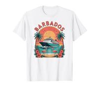 Barco de Crucero en Barbados, flamencos y Palmeras Retro al Atardecer Camiseta
