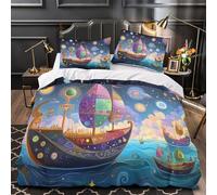 Barco de fantasía Funda de Edredón Impresión 3D Juego de 3 Piezas Suave Cierre de Cremallera Oculta incluye Fundas de Almohada Viaje cósmico colorido Funda Edredon for niña Single（140x200cm）