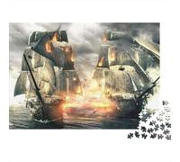 Barco de Guerra a Vela Puzzle de 1000 Piezas Puzzle para Adultos Escena de Batalla de Cañones Papel Relajación Hogar 70x50cm/1000pcs