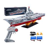 Barco De Guerra Teledirigido Con Mando A Distancia, 2,4 GHz Portaaviones, Acorazado, Ornamentos De Exhibición De Nave Juego Completo Modelo Incluye 2 Batería Para Piscinas Y Lagos (68*19*18cm)