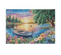Barco de Lago Atardecer Bosque Naturaleza Exterior Naturaleza Salvaje Puzzle 300 Piezas Obra De Arte 3D Rompecabezas para Hombres Y Mujeres Desafío Intelectual Estera Portátil DIY Moderno 300 PCS