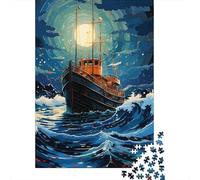 Barco de Madera navegando mar Nocturno Puzzle de 1000 Piezas Puzzle para Adultos Papel Relajante decoración Familiar Regalo Mejora Enfoque 70x50cm/1000pcs