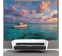 Barco de pesca de aguas profundas del Caribe, cielo hermoso Tapiz Colgar En La Pared, Wall Tapestry, Para Decoración De Dormitorio, Celebración De Fiesta De Cumpleaños O Fondo De Jardín 180cmx230cm
