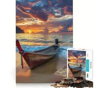 Barco de Pescadores tailandés en la Playa, Rompecabezas de 1000 Piezas para Adultos, Regalos para Fortalecer la Memoria, Momentos de Serenidad, Calidad, Borde, Deseo de Papá Noel 50x75cm