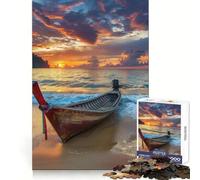 Barco de Pescadores tailandés en la Playa, Rompecabezas de 1000 Piezas para Adultos, Regalos para Fortalecer la Memoria, Momentos de Serenidad, Calidad, Borde, Deseo de Papá Noel 50x75cm