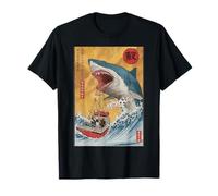 Barco de tiburón, arte vintage japonés Ukiyo-e divertido gráfico Camiseta