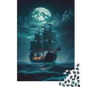 Barco de Vela a la Luz de la Luna Puzzle de 1000 Piezas Papel para Adultos Vista Nocturna del Mar Juego de Puzzle Familia Decoración 52x38cm/1000pcs