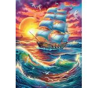 Barco de Vela en el océano mágico Puzzle 1000 Piezas Portátil Familiar Plantas y Animales de Cuento de Hadas Rompecabezas 3D para Familia Desafío Intelectual Maquetas Educativas Construir 1000 PCS