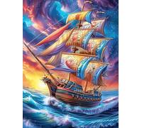 Barco de Vela en el océano mágico Puzzle 300 Piezas Relajante Premium Plantas y Animales de Cuento de Hadas Rompecabezas para Hombres Y Mujeres Estera Portátil 3D Decoración Hogar Duradera 300 PCS