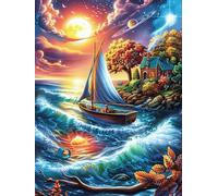 Barco de Vela en el océano mágico Puzzle 500 Piezas Colorido Vibrante Animal Lindo de Cuento de Hadas Rompecabezas para Adultos Obra De Arte Familiar Estera Portátil DIY Creativo 500 PCS