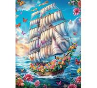 Barco de Vela en el océano mágico Puzzles 1000 Piezas Construir DIY 3D Paisaje de Cuento de Hadas en Caricatura Rompecabezas para Adultos Maquetas Educativas Aliviar Estrés Estera Portátil 1000 PCS
