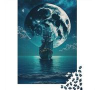 Barco de Vela en mar Nocturno Puzzle de 1000 Piezas Papel Puzzle para Adultos Vista Luna océano Relajación Decoración Familia 38x26cm/1000pcs