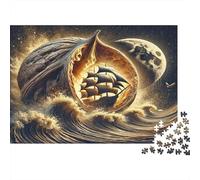 Barco de Vela Fantasía Puzzle de 1000 Piezas para Adultos Papel Noche Océano Luna Decoración Hogar Relajante Juego Familiar Regalo 52x38cm/1000pcs