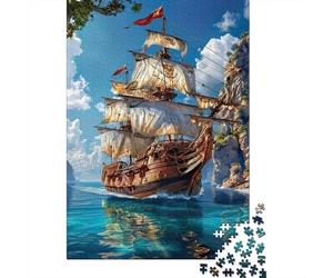 Barco de Vela Histórico Puzzle de 1000 Piezas Papel para Adultos Aventura Marina Juego de Puzzle 1000 Piezas Familia Relajación Decoración Hogar 52x38cm/1000pcs