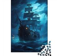 Barco de Vela Histórico Puzzle de 1000 Piezas Papel Puzzle para Adultos Escena Nocturna Oceánica Relajación Familia Hogar Regalo 38x26cm/1000pcs