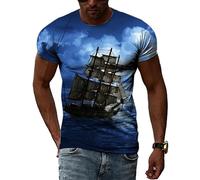 Barco de Vela Impresión 3D Camisetas Mujeres Hombres Cuello Redondo Manga Corta Casual Streetwear Oversized Pullover Tops