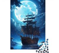 Barco de Vela Luna Llena Puzzle de 1000 Piezas Papel para Adultos Escena Nocturna Puzzle para Toda la Familia Regalo 70x50cm/1000pcs