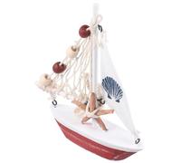 Barco de Vela Náutico Rojo de Madera, Modelo Pequeño de Escritorio