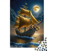 Barco de Vela Noche de Luna Llena Puzzle de 1000 Piezas Papel para Adultos Océano Juego de Puzzle 1000 Piezas Relajación Decoración Regalo 38x26cm/1000pcs