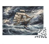 Barco de Vela Puzzle de 1000 Piezas Papel para Adultos Escena de Océano Tormentoso Juego de Puzzle Familiar Decor Hogar Relajante 38x26cm/1000pcs