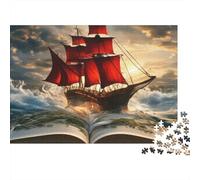 Barco de Vela Rojo Puzzle para Adultos Puzzle de 1000 Piezas Libro Abierto Mar Familia Relajante Hogar 70x50cm/1000pcs