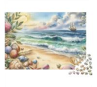 Barco de Vela, Rompecabezas de 1000 Piezas de Ocio para Adultos, Playa, Conchas, océano, Atardecer, Naturaleza, Premium Grueso Resistente, desafiante, Alivio del estrés, 52x38cm/1000pzas