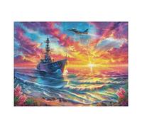 Barco en el mar al Atardecer Puzzles 500 Piezas Estera Portátil Familiar Grande Rompecabezas para Adultos Aliviar Estrés 3D Maquetas Construir DIY Moderno 500 PCS