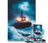 Barco en Medio de una tormenta con relámpagos Rompecabezas para Adultos de 1000 Piezas Fortalece la Memoria Arte de Bordes limpios y tranquilos Coleccionable 38x52cm