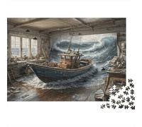 Barco en Taller Rompecabezas Difícil 1000 Piezas Adultos Ventana Vista Mar Barco Olas Premium Grueso Resistente Vibrante Desafiante Alivio Estrés 52x38cm/1000pcs