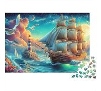 Barco fantasía 1000 Pieces Premium Cardstock Arte de Flores de Ciervos Brillantes Jigsaw Puzzle Adults Decompression Wall Decoration Best Gift for Men Women Couple Friends 52x38cm/1000pcs