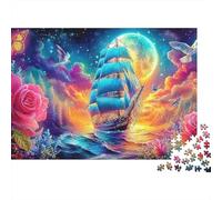 Barco fantasía Voyage Extra Thick Cardboard Arte de Flores de Ciervos Brillantes Jigsaw Puzzle Adults Age 12 Up Brain Training Travel Activity Ideal Gift for Teen Puzzle Lovers 12 18 38x26cm/1000pcs