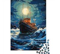 Barco navegando de Noche Puzzle de 1000 Piezas Papel para Adultos Olas oceánicas Juego de Puzzle 1000 Piezas Relajación Concentración Decoración Regalo 52x38cm/1000pcs