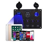 Barco - Panel multifunción - 5 bandas de encendido/apagado interruptor basculante panel, doble toma USB cargador 2.1 A y 2.1 A + + LED encendedor de cigarrillos voltímetro para coche Marine RV Camión