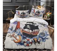 Barco pirata Funda de Edredón Impresión 3D Juego de 3 Piezas Microfibra Suave Cremallera Oculta con Fundas de Almohada Transpirable Aventura náutica Funda Edredon for Adolescentes Single（140x200cm）