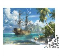 Barco Pirata Isla Tropical Puzzle 1000 Piezas Adultos Y Jóvenes Puzzle Difícil Puzzle Complicado Más Vendido Tiempo Libre Cartón Reciclado 70x50cm/1000pcs