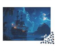 Barco Pirata Luz de la Luna Puzzle 1000 Piezas para Hombres Y Mujeres Regalo para Adultos Detalles Nítidos Más Vendido Pasatiempo Materiales Ecológicos 38x26cm/1000pcs