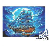 Barco Pirata Luz de la Luna Puzzle 1000 Piezas para Hombres Y Mujeres Regalo para Adultos Detalles Nítidos Más Vendido Pasatiempo Materiales Ecológicos 52x38cm/1000pcs