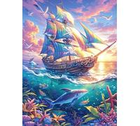 Barco Pirata Navegando Bajo el Agua Puzzle 300 Piezas Cartón Resistente Para Niños Mayores 14 Años Mascota de Vida Silvestre Cute Decoración Salón Para Colgar En Pared Decoración Artística Regalo Pens