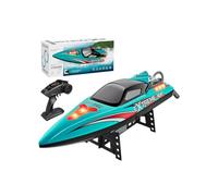 Barco teledirigido de alta velocidad de 55 km/h, 2,4 GHz, con luces LED, doble resistencia al agua, función de barrido de un botón, alarma de batería baja y alcance, RTR para mar y piscina (azul)