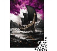 Barco Vikingo Puzzle de 1000 Piezas Papel para Adultos Misteriosa Noche en el Mar Juego de Puzzle 1000 Piezas Relajación Hogar Regalo 38x26cm/1000pcs