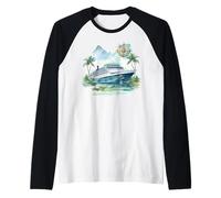 Barco y Brújula Crucero Navegación Marítima Viaje Náutico Camiseta Manga Raglan
