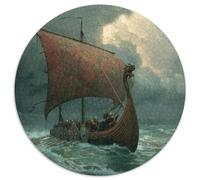 Barcos Vikingos navegando en Mares tormentosos Rompecabezas Sostenibles Estampados para Adultos De Madera De 1000pcs (67.5x67.5cm)